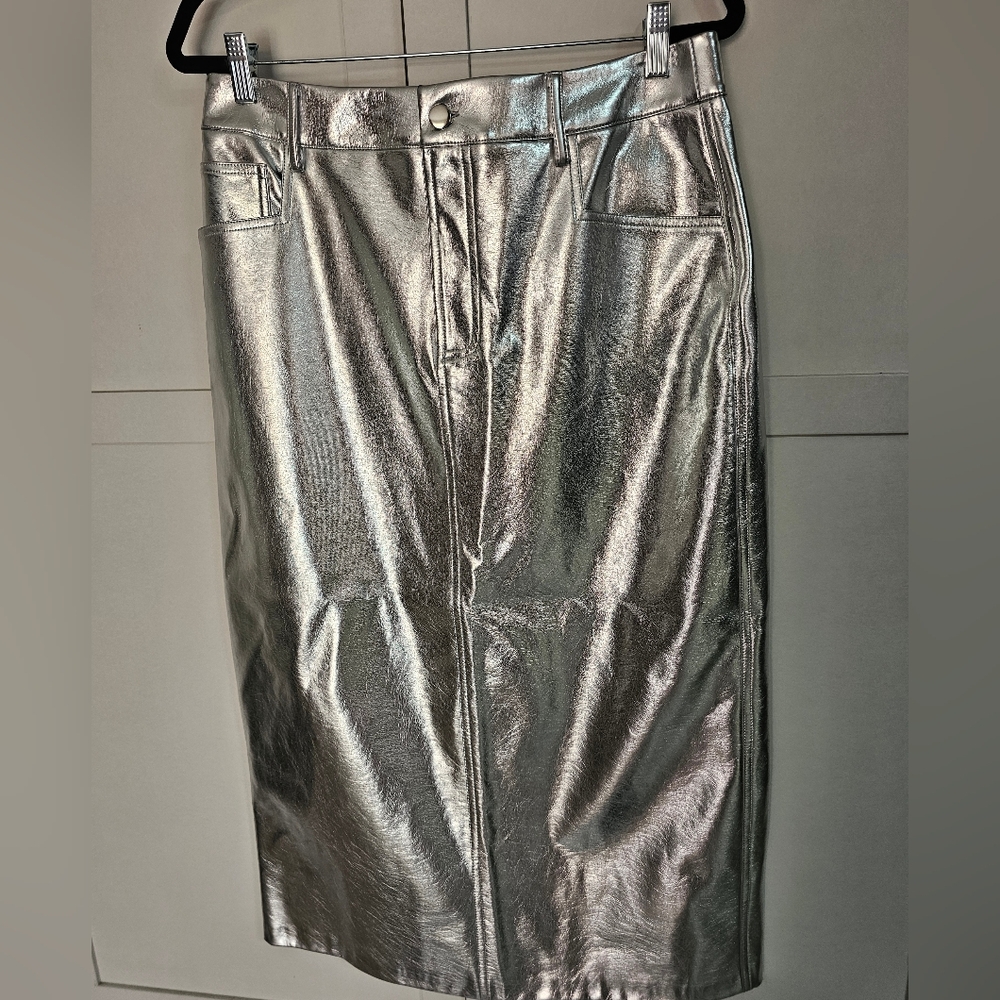 Gianni Bini silver metallic midi maxi skirt sz 12 new tags